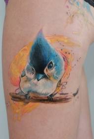 Uewerschenkel léif Aquarell Vugel Tattoo Muster