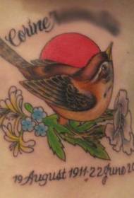 Emlékezetes színes madár virág ábécé tetoválás minta