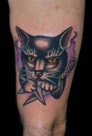 Modello tatuaggio gatto e pugnale