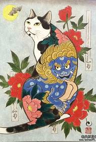 Рукопис јапанске традиционалне боје тетоважа мачка Танг лав