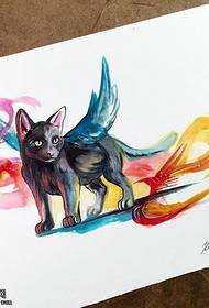 Modello di tatuaggio dell'acquerello manoscritto gatto volante