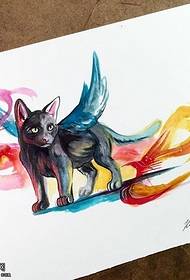 Manuscrito aquarela padrão de tatuagem de gato voador