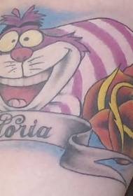 Češyro katės ir rožės laiško tatuiruotės modelis