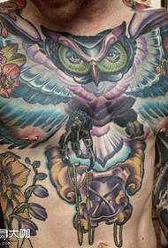 Chest owl tattoo pattern