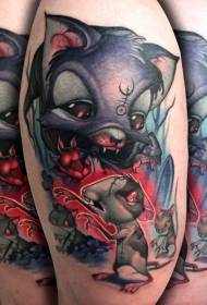 Strašidelný horor zlá kočka a myš tetování vzor