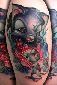 Modello di tatuaggio di gatto e topo malvagio horror raccapricciante