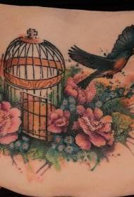 Talia pomalowana duża klatka dla ptaków z wzorem tatuażu ptasiego kwiatu