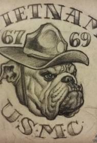 European and American school dog letters black gray tattoo pattern manuscript