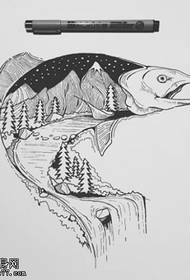 Рукопис пейзаж риба татуювання візерунок