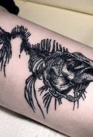 Splendido tatuaggio con osso di pesce in stile incisione nera sulle gambe
