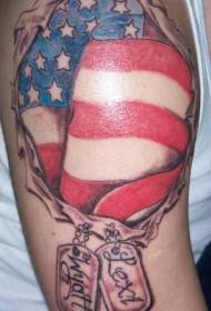 Caj npab caj npab american chij thiab aub daim ntawv lo tawv nqaij torn tattoo txawv