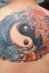 Malantaŭa koloro yin kaj yang squid tatuaje ŝablono