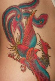 Pola tato phoenix merah berwarna-warni merah