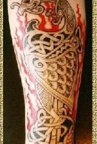 Modello tatuaggio celtico uccello magico e fiamma