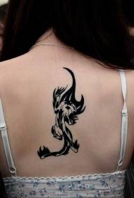 Girl back abstract tribal black cat tattoo pattern