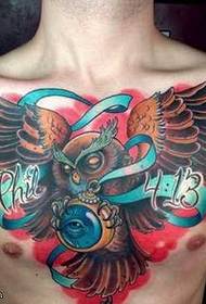 Chest owl tattoo pattern