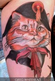 Modello di tatuaggio del gatto che indossa un cappello a triangolo