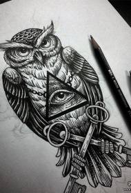 Europeu i americà Owl God Manuscrit de patrons de tatuatges