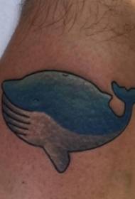 男孩小腿畫簡單線條小動物卡通鯨魚紋身圖片