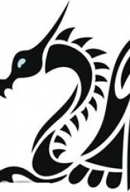 Línte dubharacha geoiméadracha dubh ainmhí beag ag eitilt lámhscríbhinn tattoo Dragon