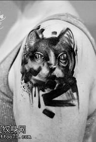 Modello di tatuaggio gatto spalla inchiostro