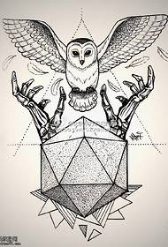 Rukopis bodnutie geometrické sova tetovanie vzor