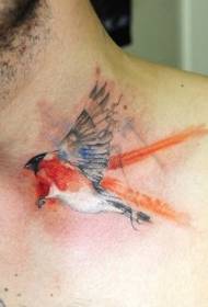 Modello di tatuaggio di colore acquerello birdie collo