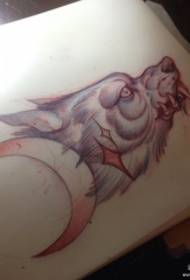 Manoscritto modello scuola tatuaggio testa di lupo luna
