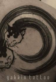 Garis tinta hitam di bagian belakang dengan pola tato avatar kucing