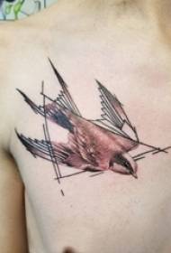 Chlapec hrudník čierny šedý bod tŕň geometrický čiarový trojuholník a vtáčie tetovanie obrázok
