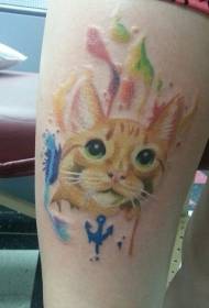Bella coscia modello acquerello tatuaggio gatto