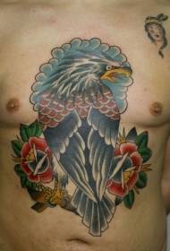 Modello di tatuaggio fiore aquila dipinto vecchia scuola petto