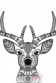 Black line sketch creative pattern cute elk head tattoo manuscript