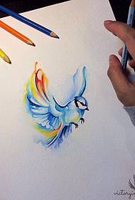 Skrendančių paukščių tatuiruotės rankraščio akvarelė