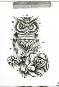 Europa ma Amerika Owl Rose Black Gray tattoo Tusitusi Faʻamaumauga