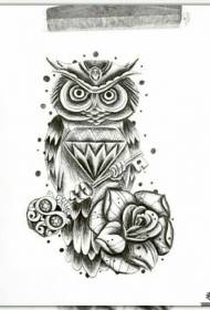 Owl Eorpach agus Meiriceánach Ulchabhán Rose Black Greyo Patrún Patrún Lámhscríbhinne