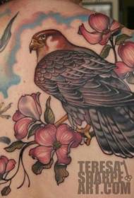 Tilbake moderne stil fargerik ørn med tatovering av blomster