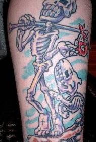 Šuns skeletas su kaukolės tatuiruotės modeliu