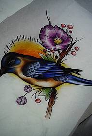 Europska i američka rukopisna tetovaža cvjetnih ptica