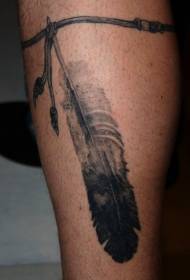 Modello di tatuaggio corda piuma d'aquila in bianco e nero