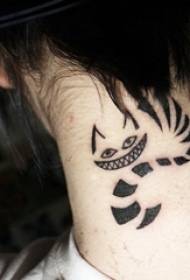 Djevojka vrat crna geometrijska crta male životinje crtani smiješak mačka tetovaža slika