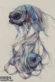 Linha do fundo do mar profundo peixe agradável padrão de tatuagem manuscrito