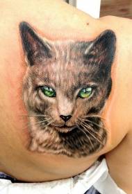 ნაცრისფერი კატა მწვანე თვალის ტატუირების ნიმუში