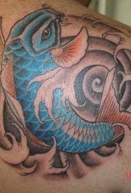 Patrón de tatuaje de calamar azul y remolino de agua