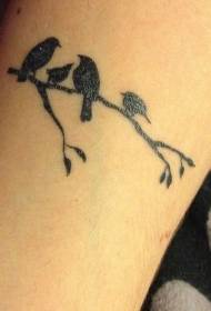 Four black birds sitting on a branch with tattoo pattern