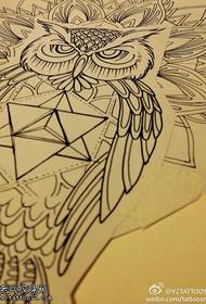 Owl linear draft tattoo hana kiʻi