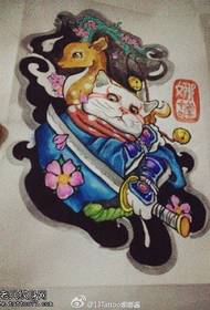 Samurai norocos pisica cerb model tatuaj manuscris