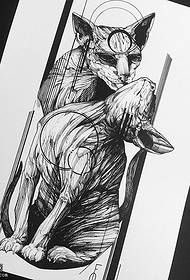 Manoscritto linea due modelli di tatuaggi di gatti