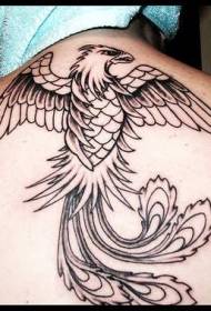 Corak tato phoenix garis belakang hitam
