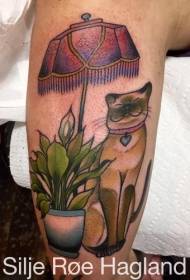 Calf table lamp and plant cat color tattoo pattern